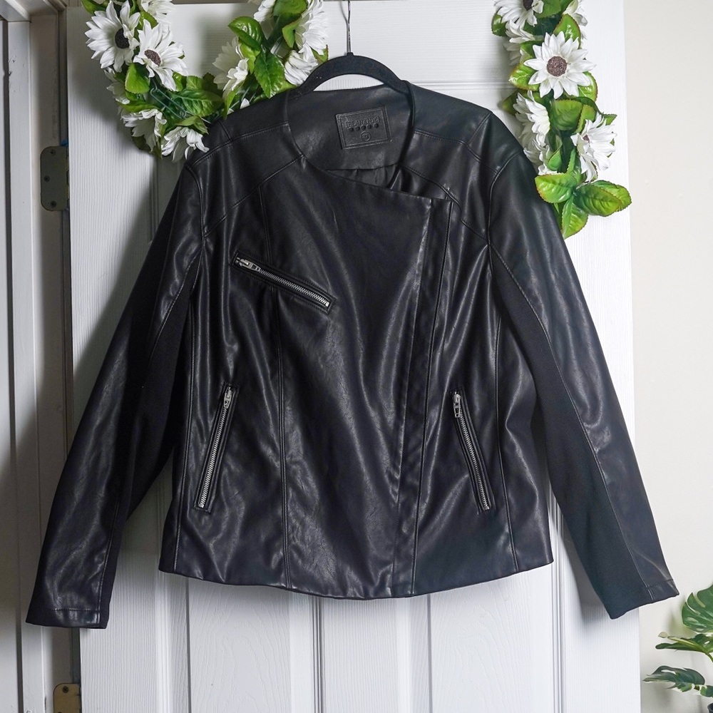 Blank NYC Black Faux Leather Jacket Moto Asymmetrical Zip Women's Plus size 3X